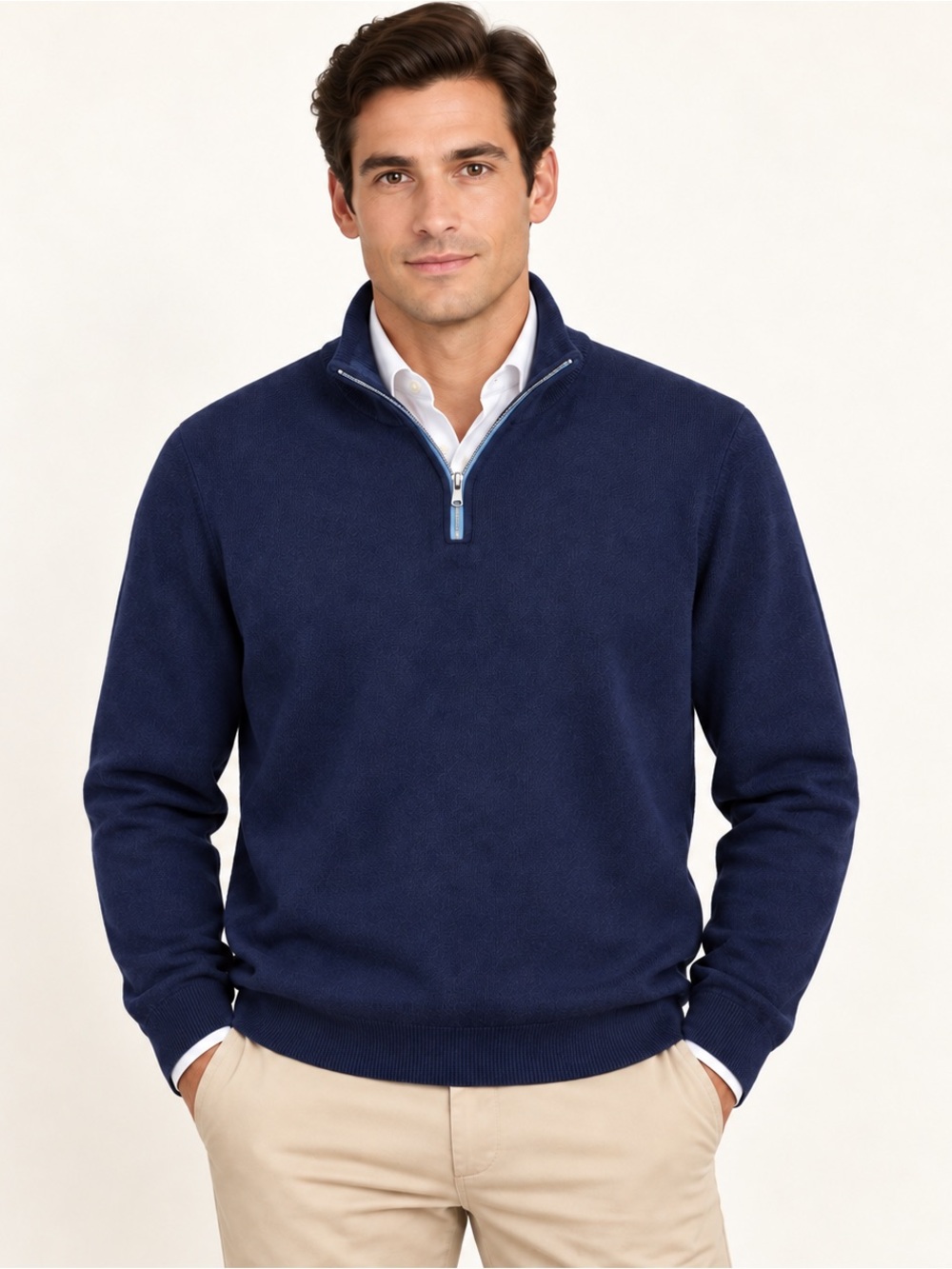 Robert Graham Men’s Quarter Zip Sweater Navy Blue Cotton Blend Size L